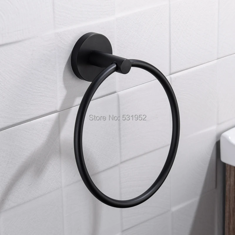 Free Shipping Black Towel Holder Towel Ring Round Wall Mounted Towel Rack Towel Shelf Stainless Steel Bathroom Accessories