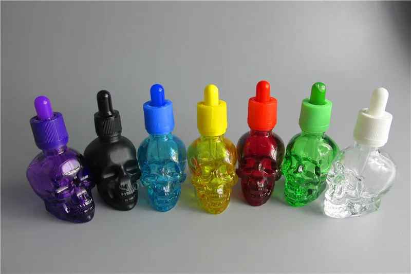 

2X30ml skull shape glass dropper bottle e-juice head glass eliquid dropper bottle Glass Dropper Bottle Jars Vials With Pipette