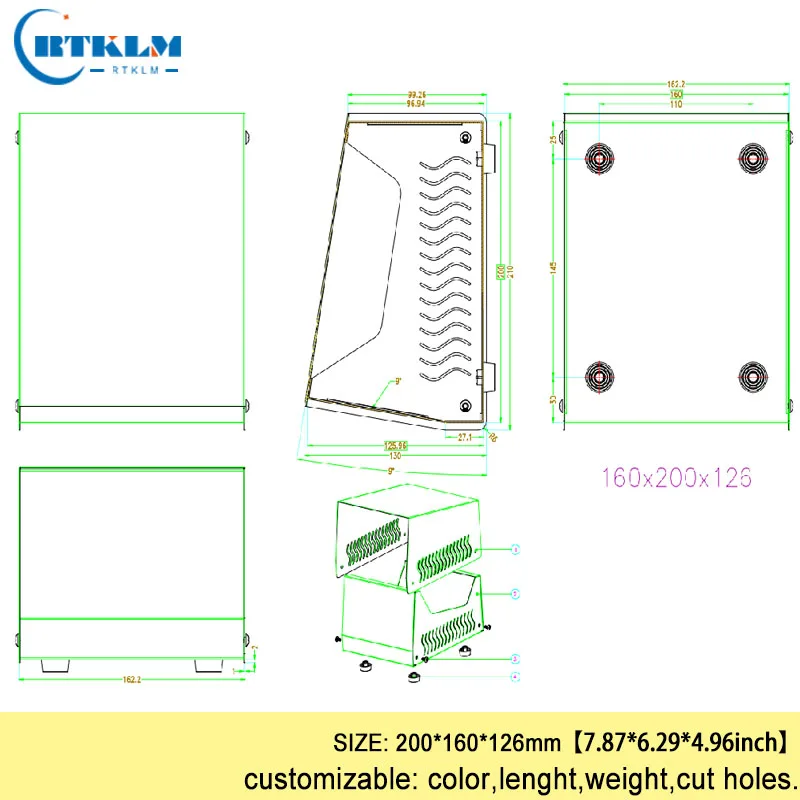 Iron project box DIY enclosures for electronics junction box iron power supply enclosure instrument case 200*160*126mm