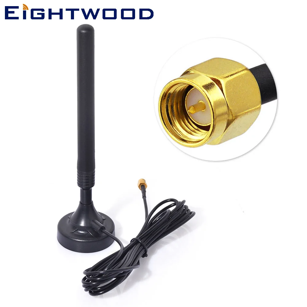 Eightwood GSM/UMTS/HSPA/CDMA/3G Antenna 824-2170MHz 5dbi Aerial Rubber Magnetic Mount With SMA Plug Male Connector RG174 3m