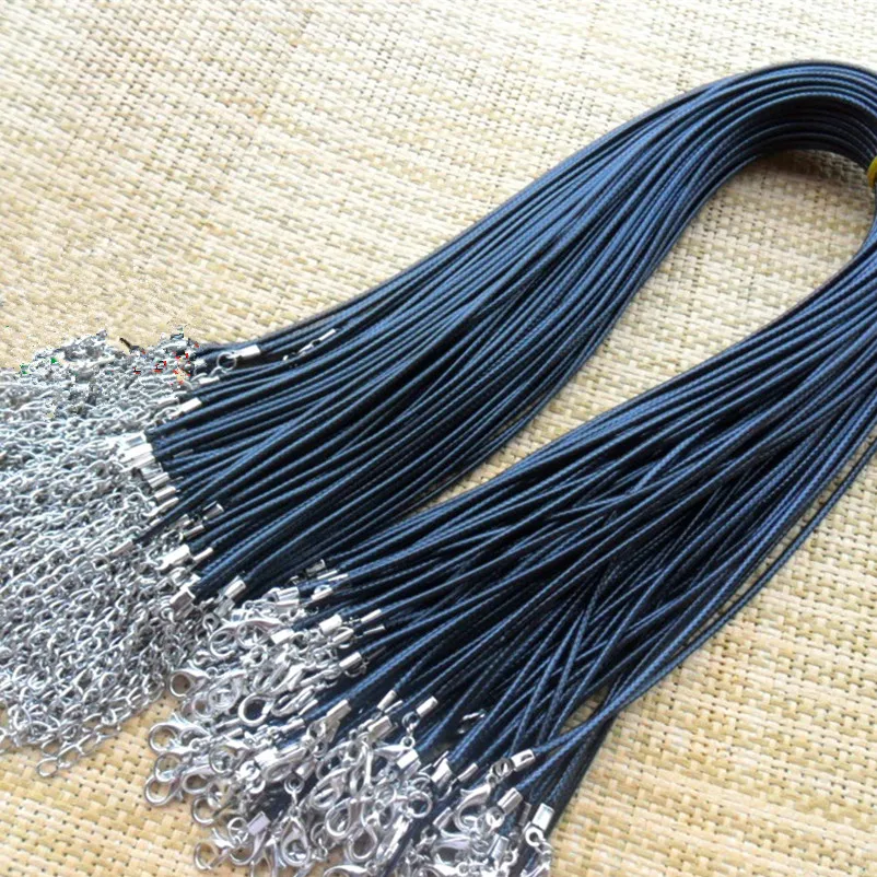 Wholesale 1.5 mm black leather cord wax rope chain necklace 45 cm lobster clasp DIY jewelry accessories 10. /batch number