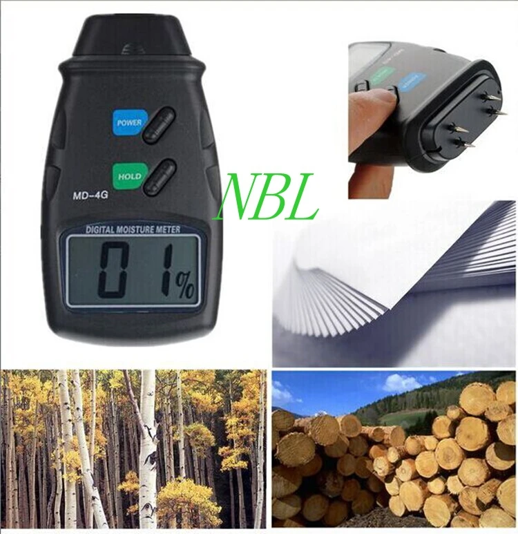 4 Pin LCD Digital Wood Moisture Meter 1% Accuracy 5% - 40% Handhold Wood Bamboo Cotton Tobacco Paper Damp Humidity Tester MD-4G