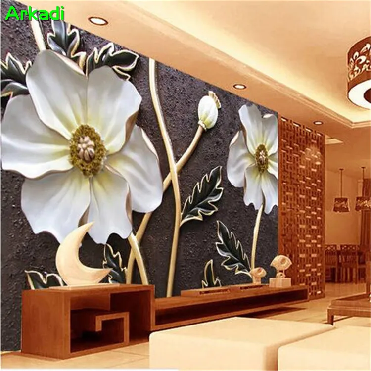 

Custom Mural Modern Chinese Embossed Atmosphere Large Flower Living Room Sofa Video Background Wall Paper Bedroom Wallpaper 3d