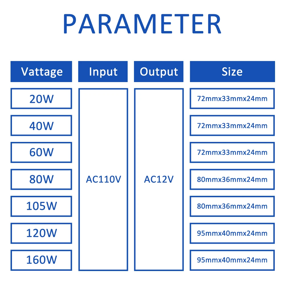 Transformador eletrônico 110v para ac 12v, fonte de alimentação, 40w, 60w, 80w, 105w, 120w para halógenos g4, luz de quartzo, contas, luz