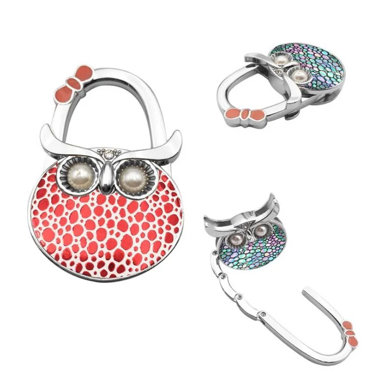 50pcs Colorful Owl Folding Handbag Purse Wallet Tote Bag Hangers Decor Portable Holders Table Hook ZA6798