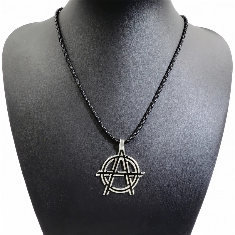 Anarchy Symbol Pendant Necklace for Men Boy Women Black Pendant with Leather Necklace Jewelry LP216