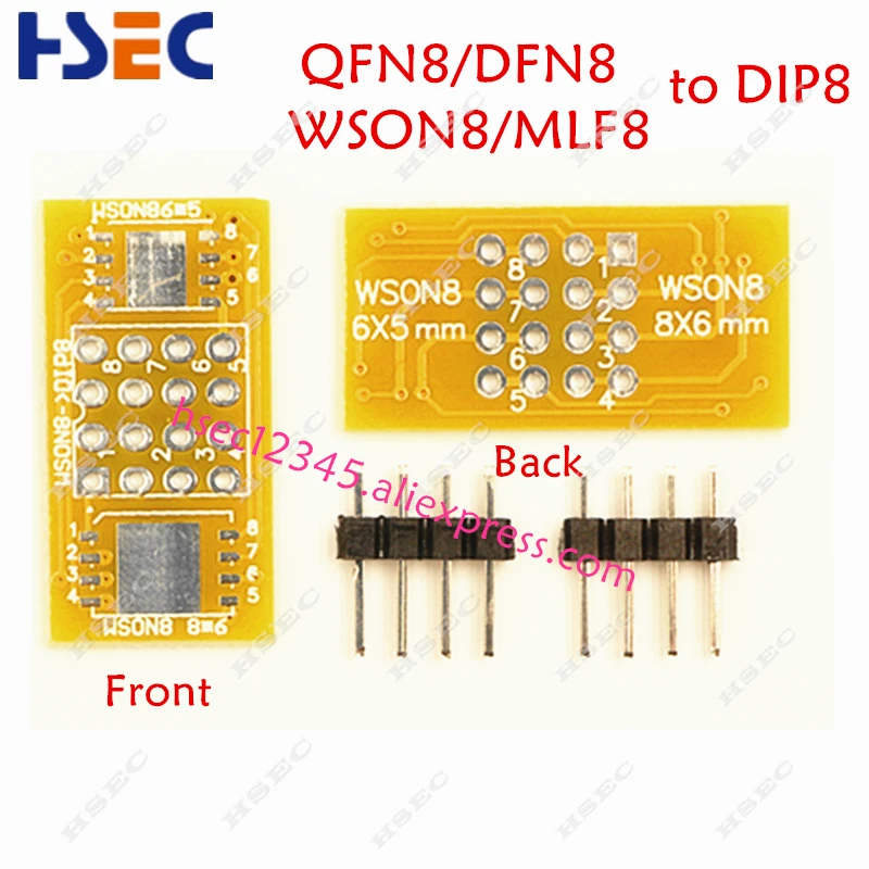 QFN8 to DIP8 Adapter adaptador programmer WSON8 DFN8 MLF8 QFN8 to DIP8 socket for 25xxx 8x6mm 6x5mm wson8 spi8 adapter socket