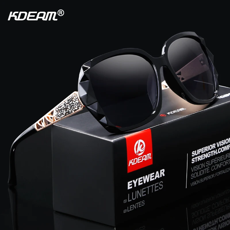 KDEAM Shiny Für Frauen Sonnenbrille Polarisierte Schmetterling Diamant Designer Sonnenbrille Weibliche UV-geschützt und Box