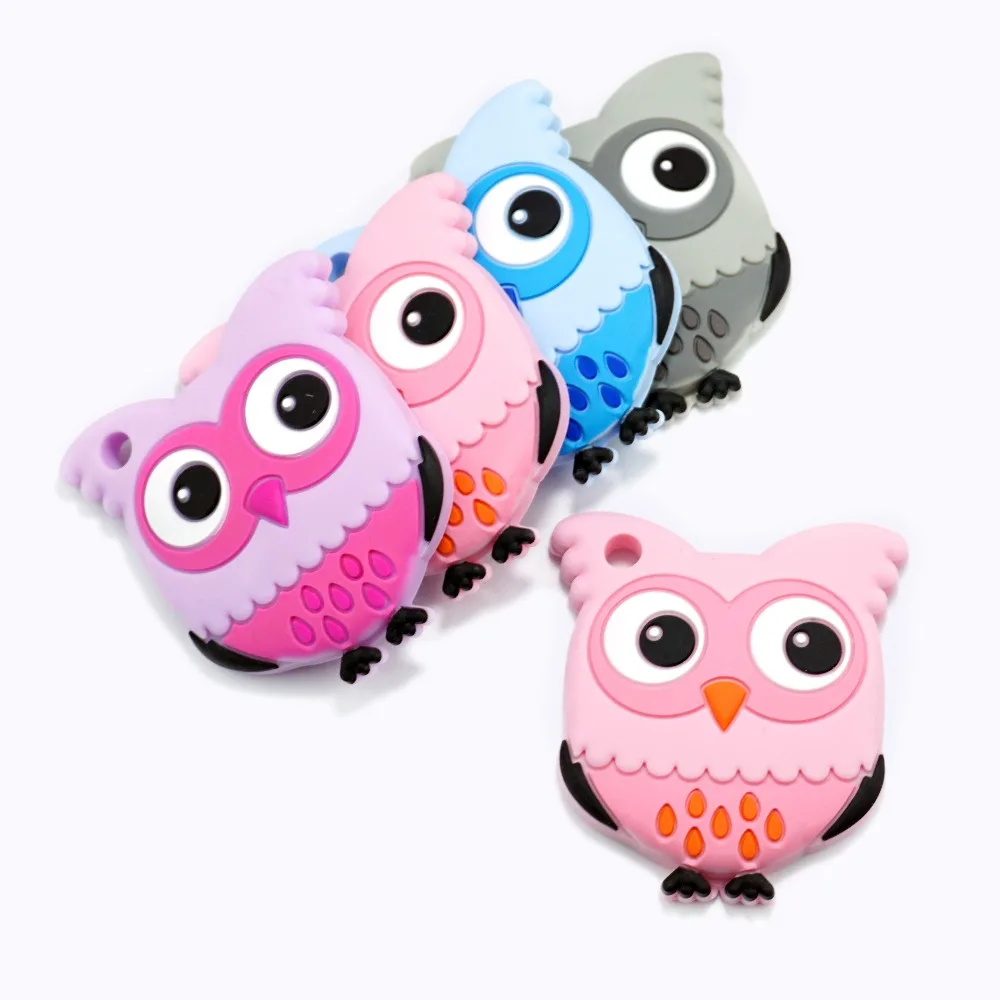 

Sutoyuen 5Pcs BPA Free Silicone Baby Teether Owl Silicone Teething Silicone Teether Beads Baby Silicone Toy Chewable Pendant
