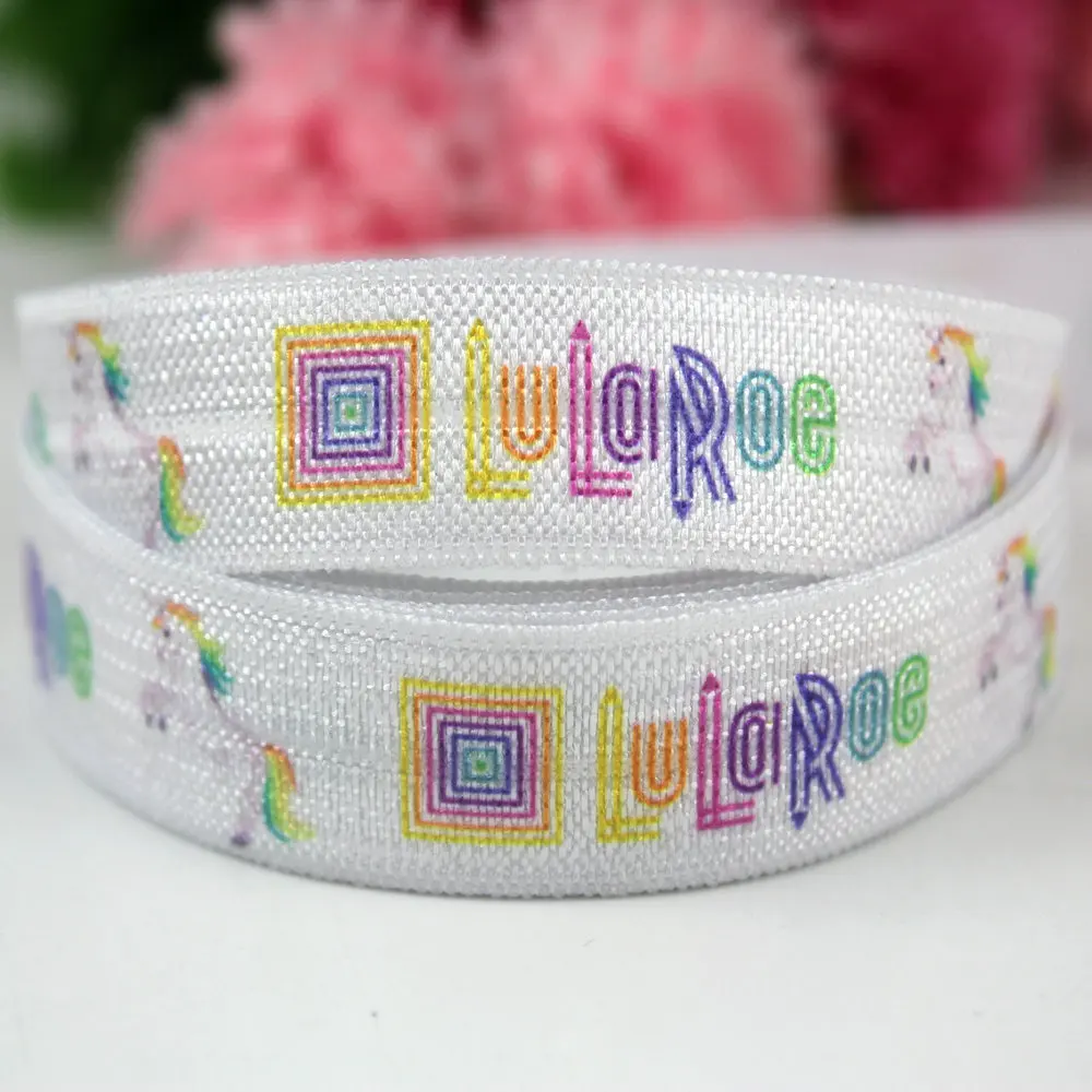 

Custom 16mm hot transfer unicorn printed elastic ribbon printing ribbon elastic polyester webbing 20 yards