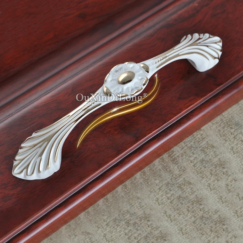 2PCS European Elegant Solid Brass Kitchen Cabinet Door Handles Cupboard Wardrobe Drawer Dresser Wine Cabinet Pulls Handles&Knobs