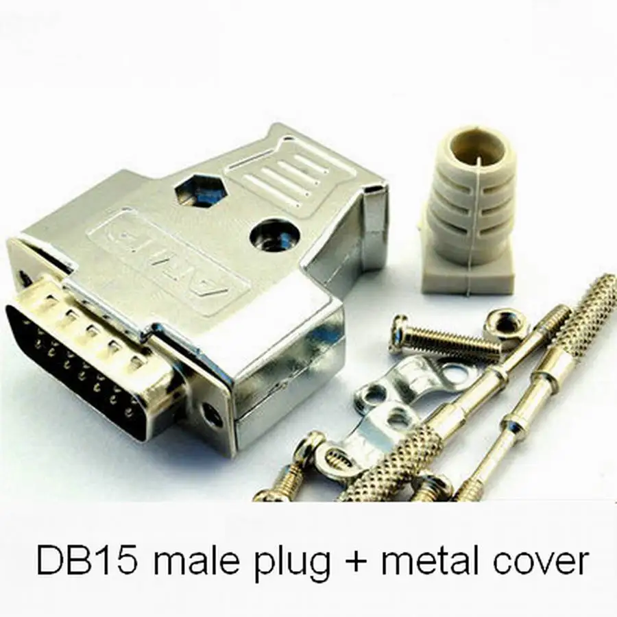 5set DB15 Male Female Plug with Plastic Cover DB 15P Gold-plated Plugs Jack Adapter Connector 2 Rows Wire Solder Type