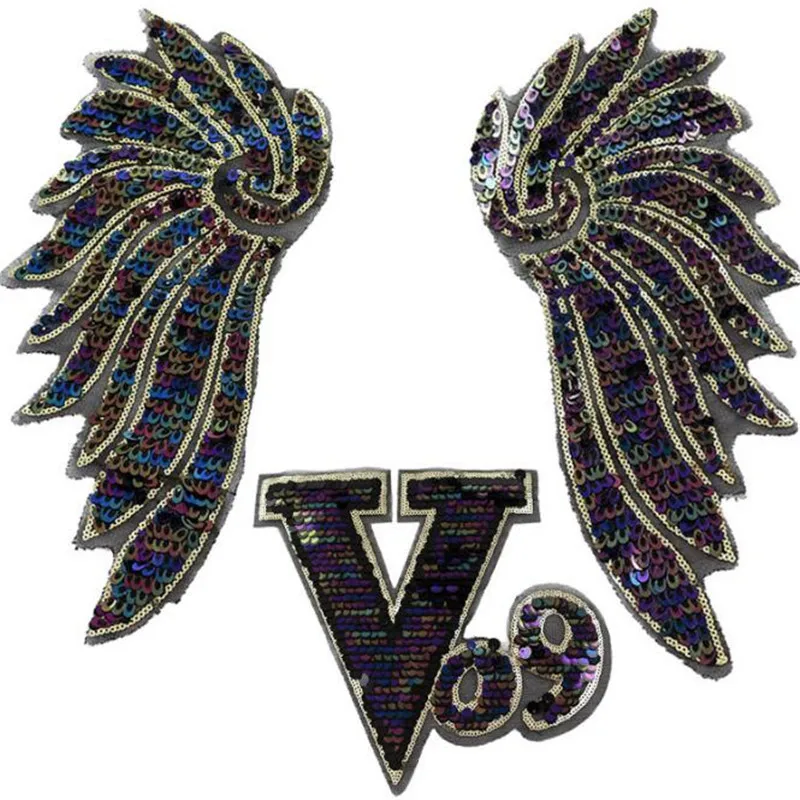 Wings Patches Sequined Patch Sew On Clothes Patch 3D Feather Applique DIY Stickers