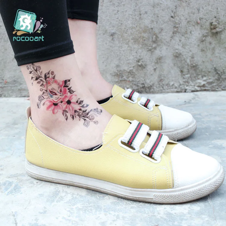 Rocooart Fox Tatoo Fake Taty Body Art Temporary Tattoo Stickers Sketch Flowers Tattoo Female Large Tatouage Temporaire For Men