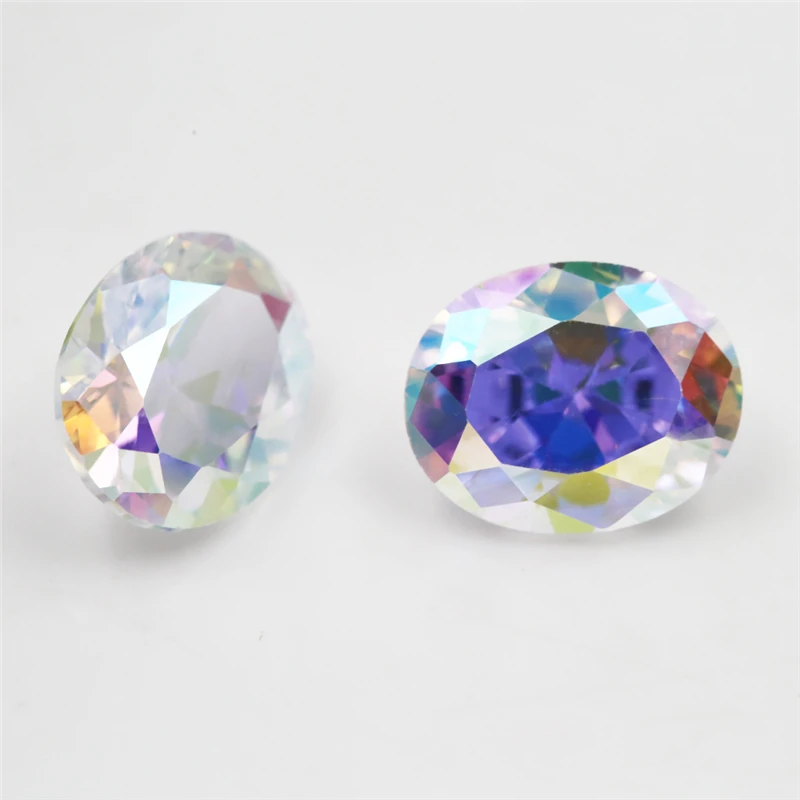 Size 3x5mm~10x12mm 5A Oval Cut Plating AB Color Cubic Zirconia Stones Loose CZ Synthetic Gemstone for Jewelry Making