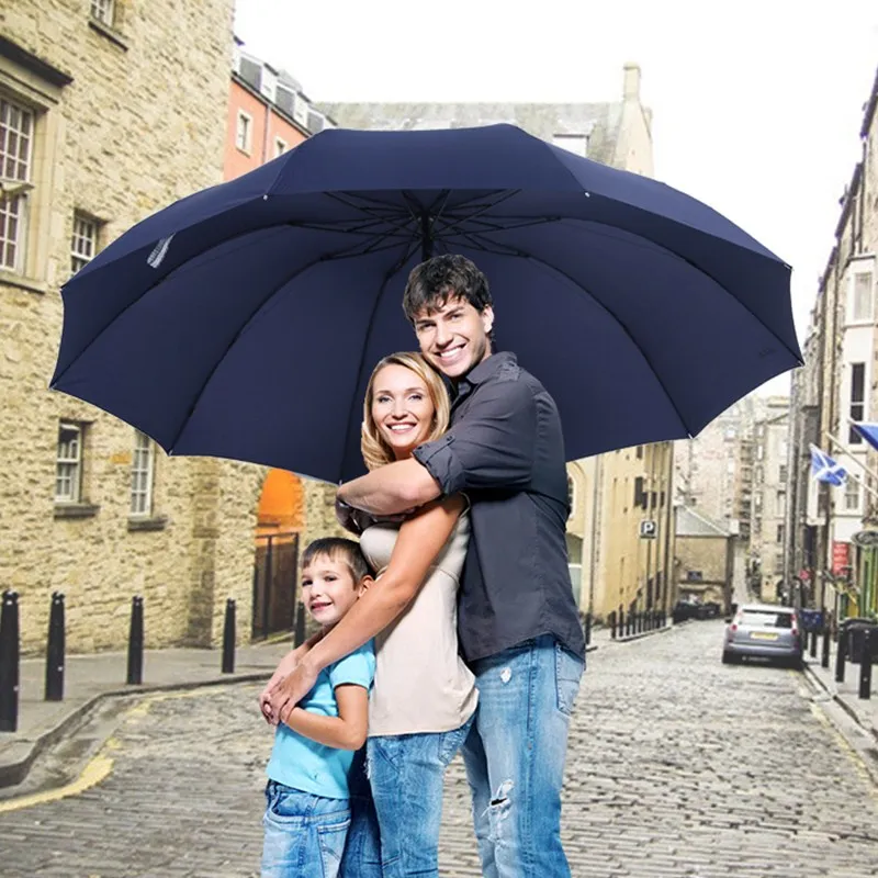 152CM Top-quality Umbrella Men Rain Woman Windproof Large Paraguas Women Sun 3 floding Big Family Umbrella Outdoor Parapluie