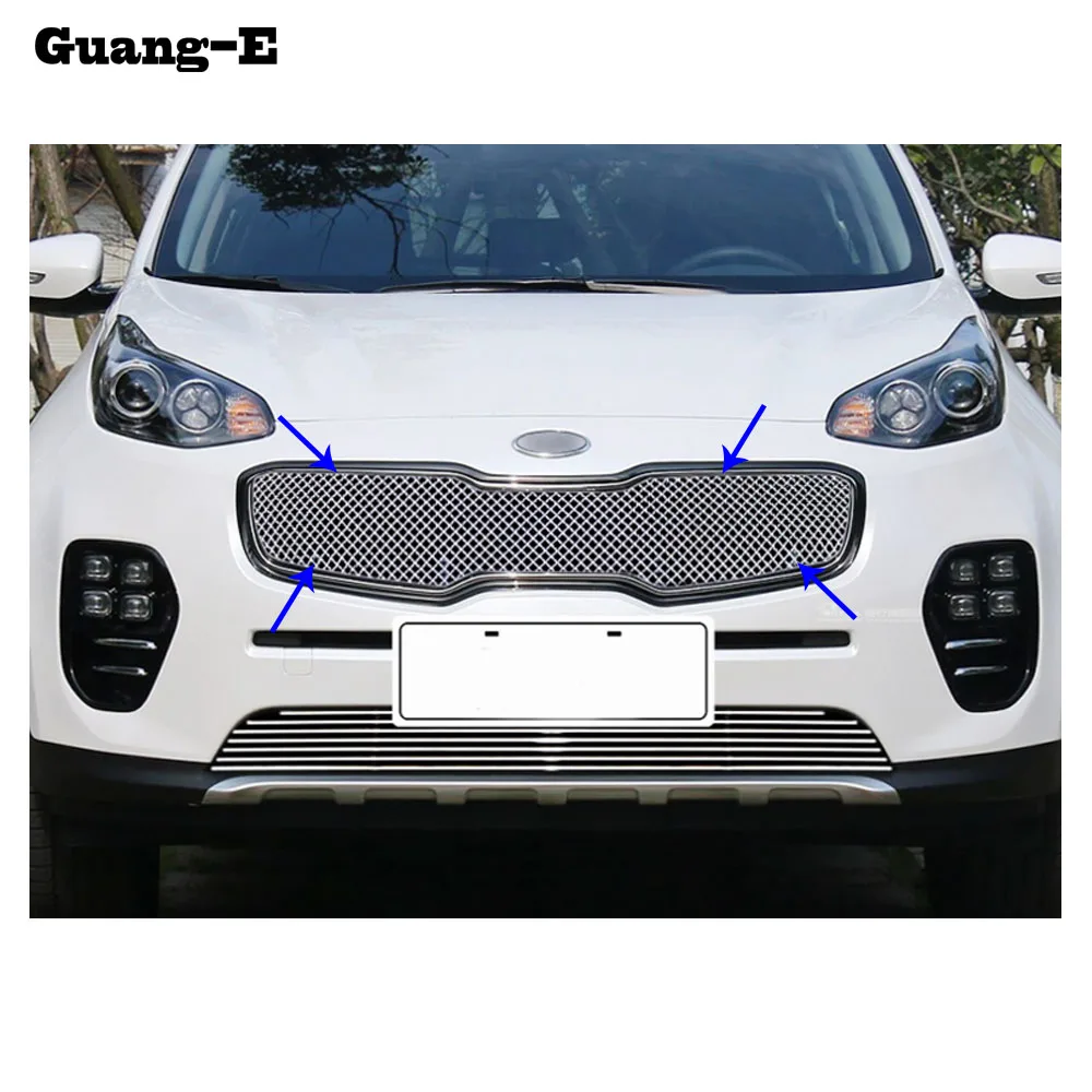 Car Body Protection Detector Stainless Steel Trim Front Up Grid Grill Grille Moulding 1pcs For Kia Sportage KX5 2016 2017 2018