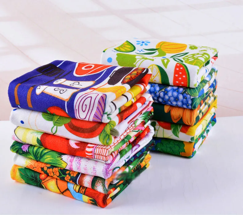 Hot sale Kitchen Towel Dish Cleaning Cloth 5pcs/lot Microfiber absorbent Bright Colorful printed Tea Towels Cooking Tools