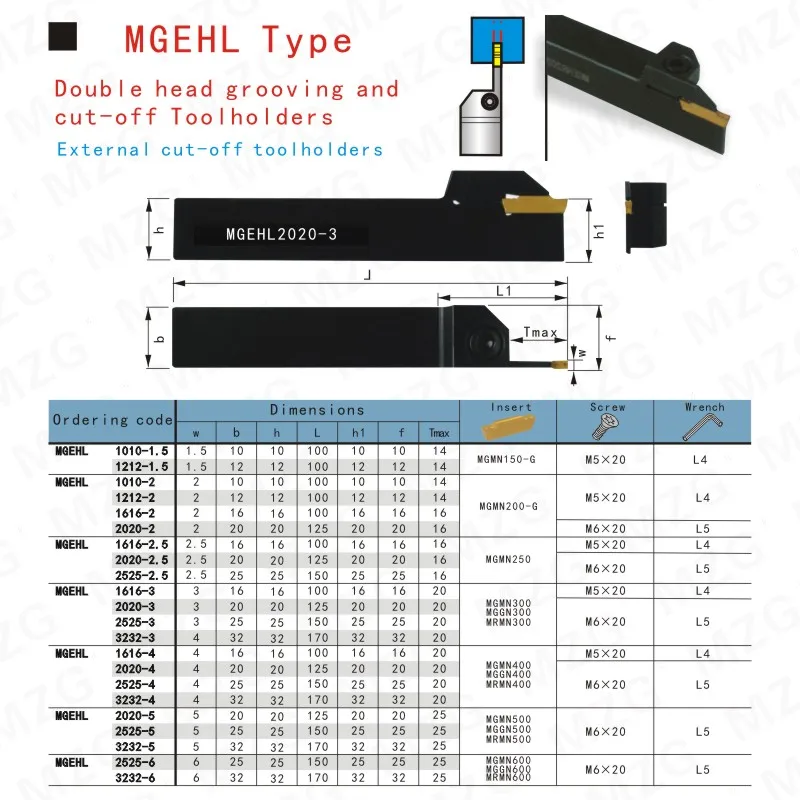 MZG MGEHL 16 20 25mm, rainure CNC, machine de découpe, MGMN MRMN 2.5 2.0 3.0 porte-outils gauche, outils de rainurage