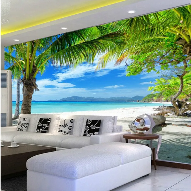 

beibehang 3D stereoscopic custom wallpaper the living room TV background wall paper palm seascape Nature seamless wall painting