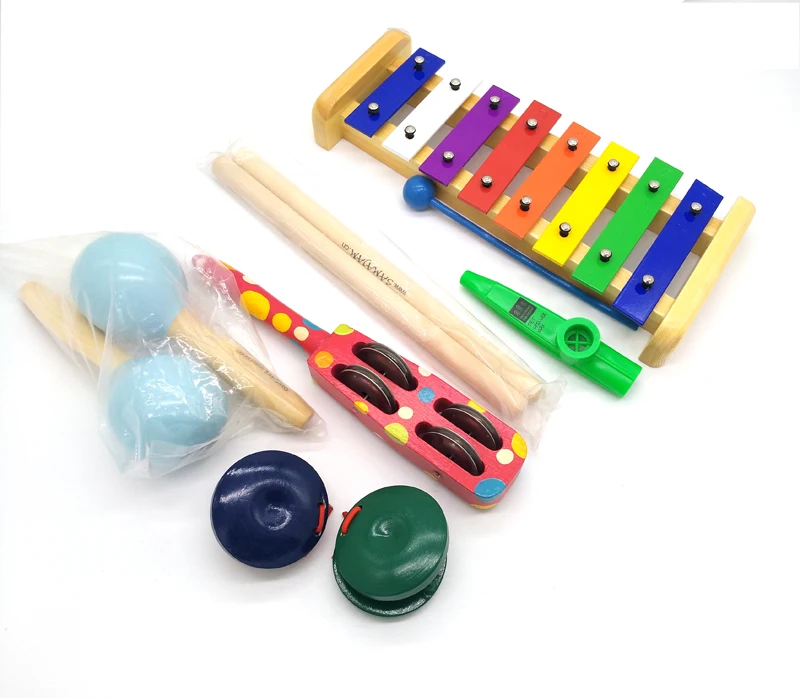 BIG SALE 6pc new musical instruments toy set wooden percussion instruments for baby preschool kids music rhythm educational