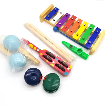 BIG SALE 6pc new musical instruments toy set wooden percussion instruments for baby, preschool kids music rhythm educational