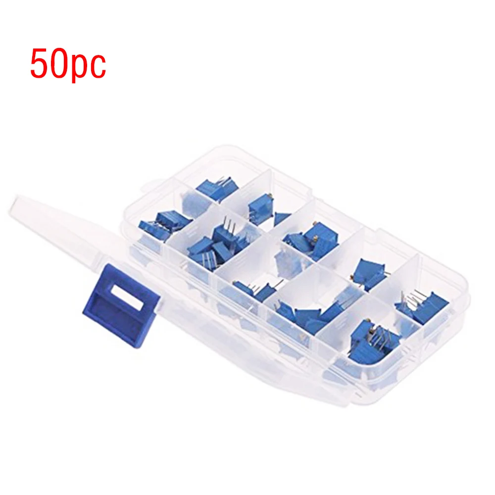 50PCS potentiometer 200R 500R 1K 2K 5K 10K 20K 50K 100K 1M Variable Resistor 3296W Multiturn Trimmer Potentiometer Kit With Box