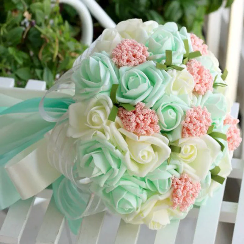 ステッキブーケ☆ミントグリーン Perfectlifeoh-造花,ミントグリーン,結婚式の花嫁介添人のブーケ