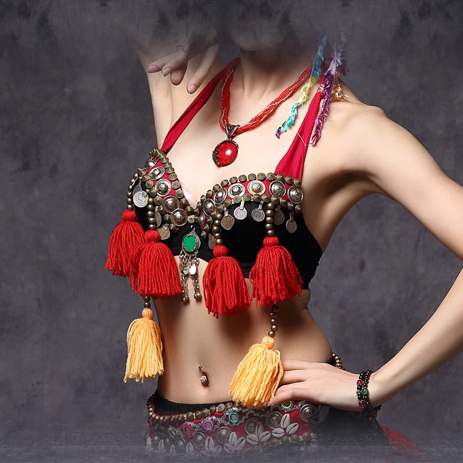 New 2018 ATS Belly Dance Bra Tribal Tops Kim Loại Studs Push Up BeadsBra B/C CUP Đồng Xu Cổ Điển Hàng Đầu gypsy Khiêu Vũ Áo Ngực Ren