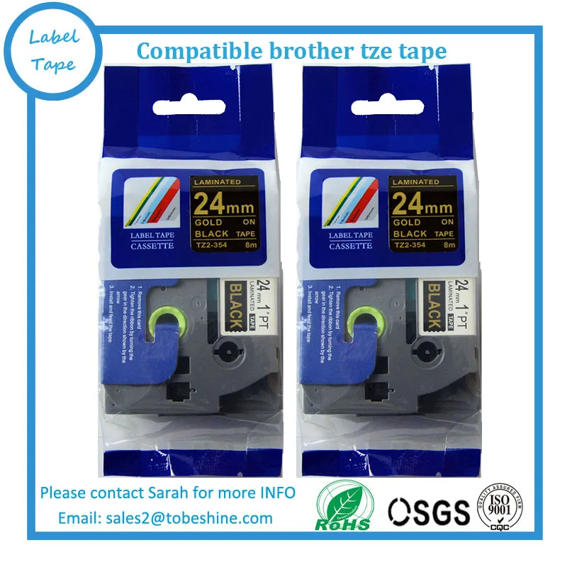 2Pack 24MM TZe354 TZe 354 P Touch Gold on Black Label Tape Compatible for Brother