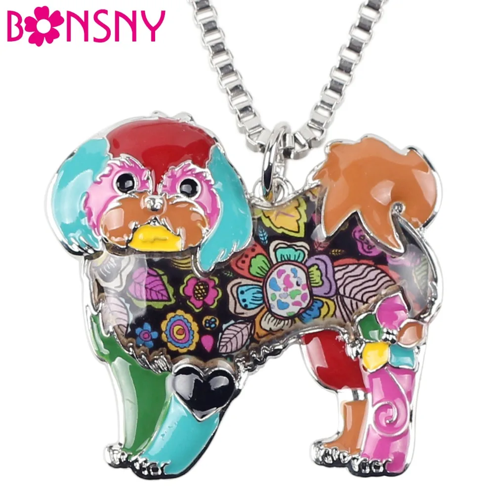 Bonsny Maxi Statement Alloy Yorkie Yorkshire Dog Shih Tzu Jewelry Choker Enamel Necklace Chain Collar Pendant Fashion  For Women