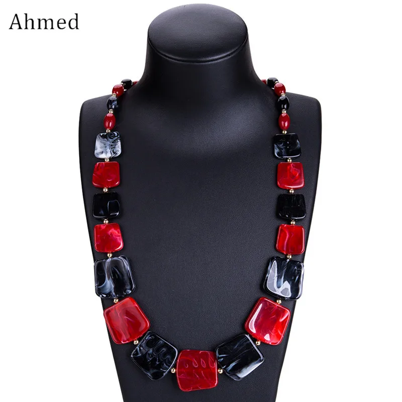 Ahmed New Maxi Statement Long Beads Necklaces Collier Fashion Spring Acrylic Geometric Pendant Collar Necklace for Women