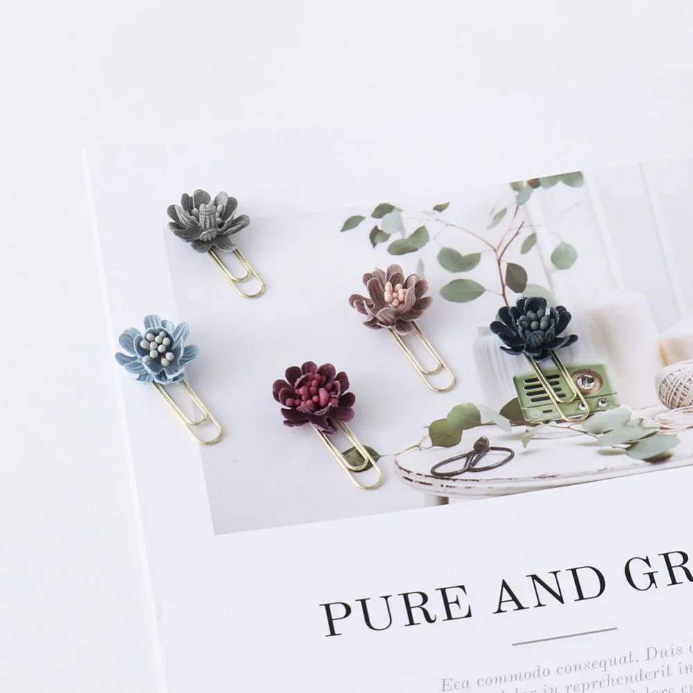 TUTU 6pcs/box flower Paper Clips De Papel Notes DIY Bookmark Metal Binder Clips Fish Clips Notes Letter Paper Clips H0255