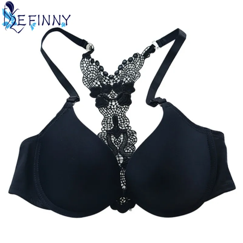 Newest Sexy Women Front Closure Adjustable Y-line Straps Racerback Push Up Bra Flower Charming Underwear Lace Lingerie