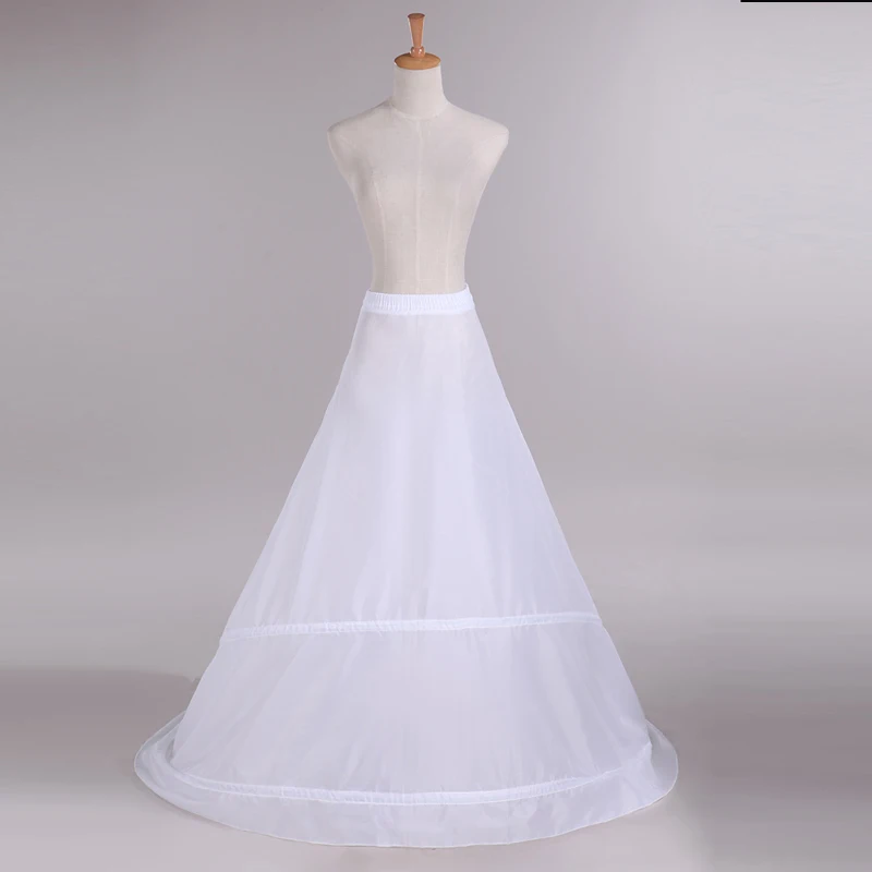 

New Petticoats with Train White 2 Hoops Underskirt Crinoline for Bride Formal