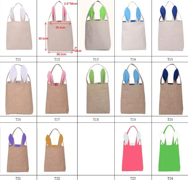 

50pcs wholesale new Easter decoration burlap easter bunny bag bunny ear easter bag bucket jute easter basket SN014