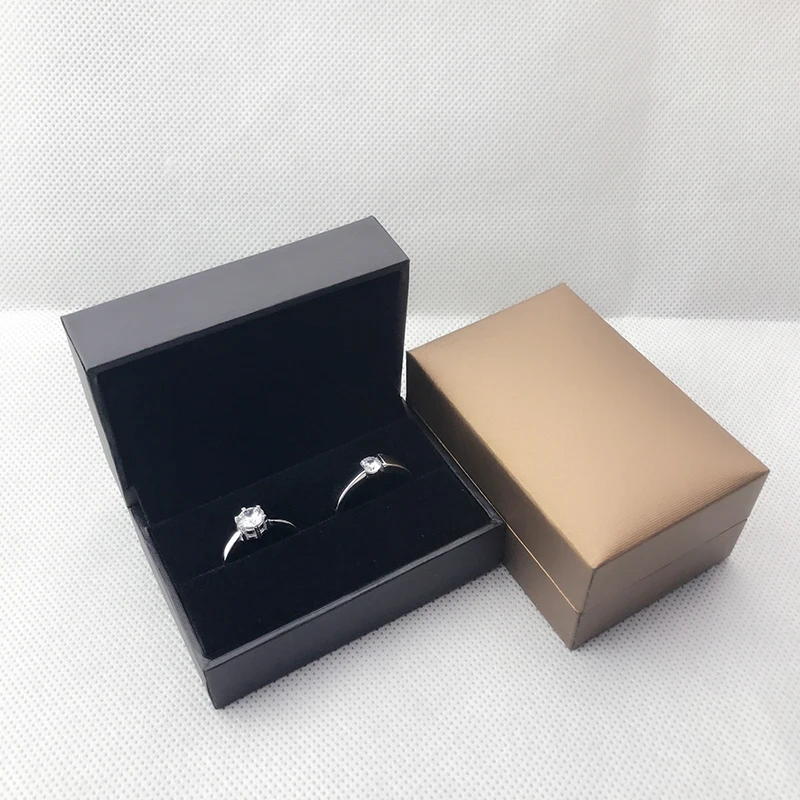 Quality Engagement Wedding Couple Ring Box Black Brown PU Leather Jewelry Rings Packaging Box Gift Box Earring Stud Storage Case