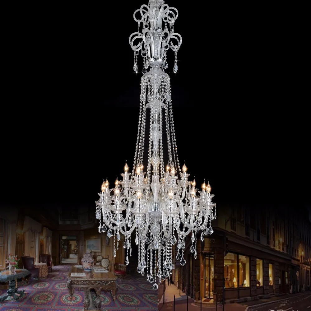 

H2.1M Long stair chandelier crystal light large Led candle holders chandelier for villa hotel church chandelier Led candelabro