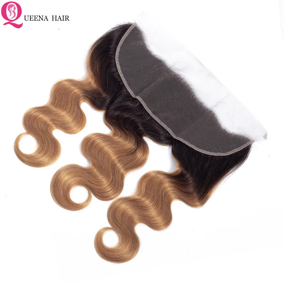 1B/27 bundel rambut mentah 100% rambut manusia Ombre tubuh gelombang rambut bundel jalinan depan dengan 2/3/4 bundel dengan 13x4 renda Frontal Remy