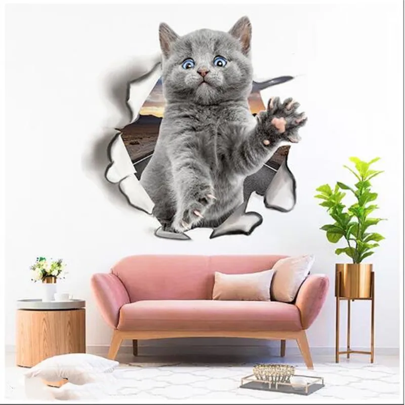 

3D Cat Toilet Stickers Waterproof PVC Wall Decals Fashion Animal Decor for Bathroom Kitchen Vivid Colorful Room Decoration