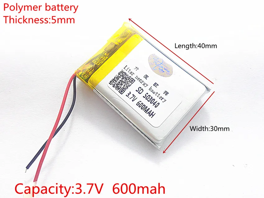 Célula de bateria recarregável de polímero de lítio lipo, 3.7v 600mah 503040 para mp3 mp4 mp5 diy pad dvd e-book fone de ouvido bluetooth