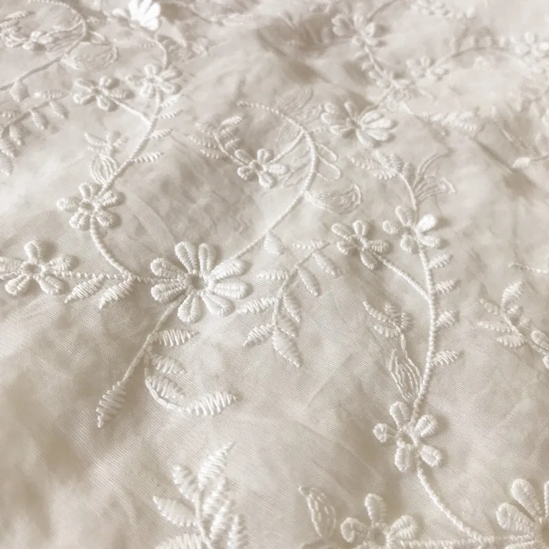 Weißer Baumwollstoff mit dreidimensionaler Applikation Kleiderstoff Spitzenstoff RS712 – Detail 2
