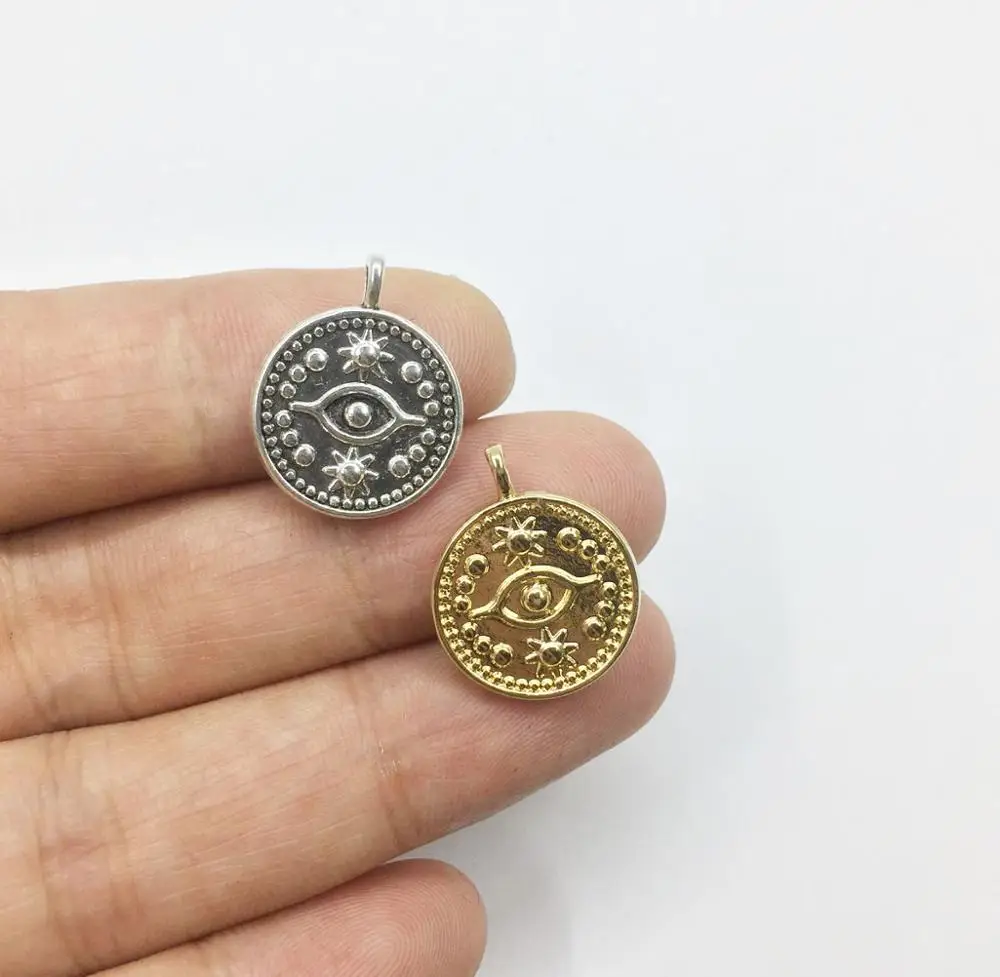 Eruifa 20pcs 12mm Nice Coin With Eyes Coin Zinc Alloy Charms Necklace,Earring Bracelet Jewelry DIY Handmade 2 Colors