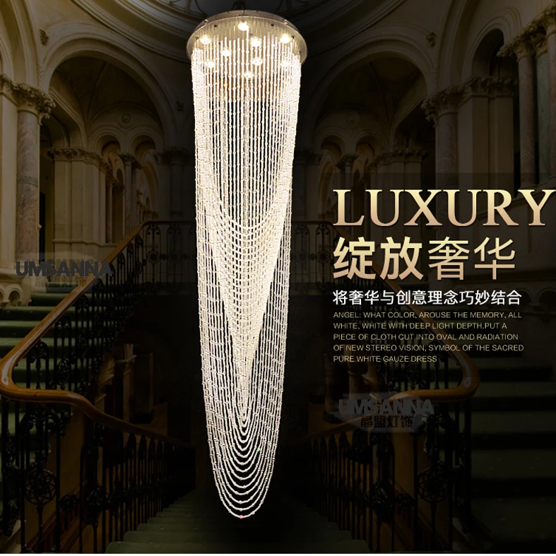 LED Modern Chandelier Lighting Crystal Chandeliers Lights Fixture Villa Big Long Round Crystal Hanging Lamp Home Indoor Lighting