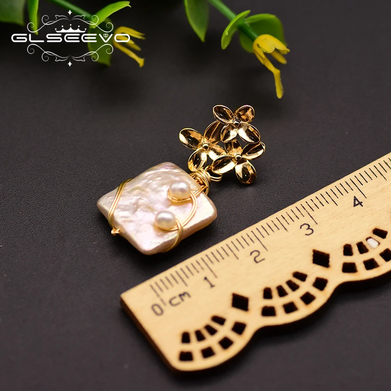 Natural Baroque Square Pearl Earrings Original Design Handmade Flower Drop Earrings for Women Fine Jewelry GE0754