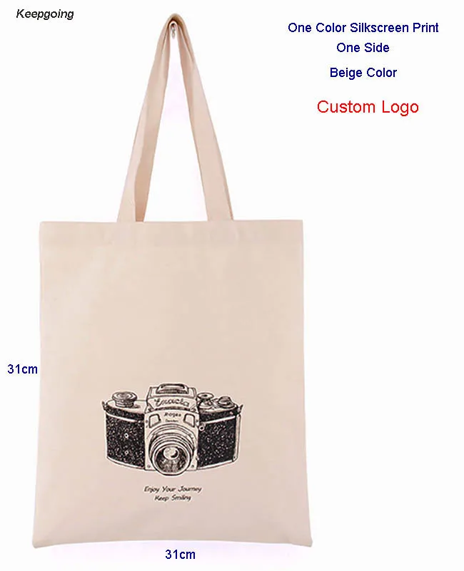 100 pcs/lot Customized Logo Canvas Bag  Environmental Protection Tote Bag Washable Natural Canvas Shopping Bag