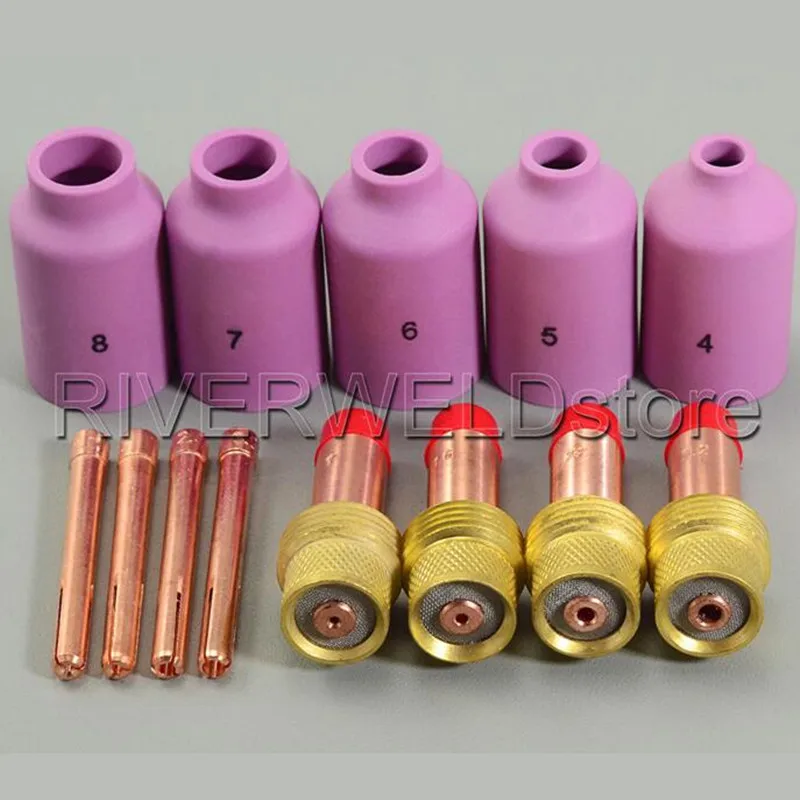 

TIG Consumables KIT Large Diameter Alumina Nozzle Gas Lens Collet Bodies Fit TIG Welding Torch PTA DB SR WP 17 18 26 Series,13PK