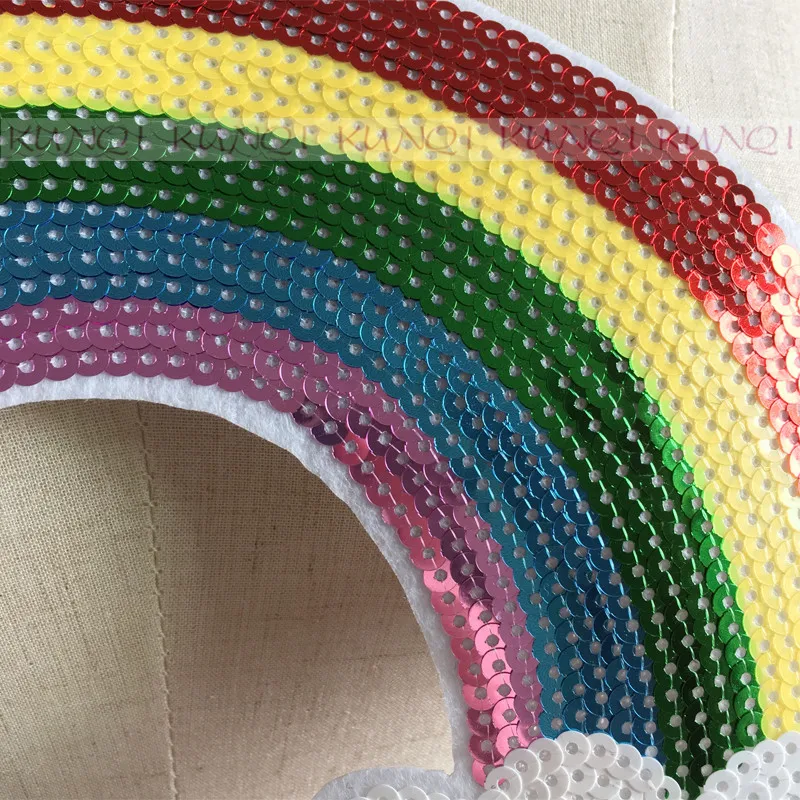 2Pcs 25*15*6cm Large Rainbow Sequins Embroidered  Patches With Glue Cartoon Motif Applique Embroidery Kids,Clothes DIY Accessory