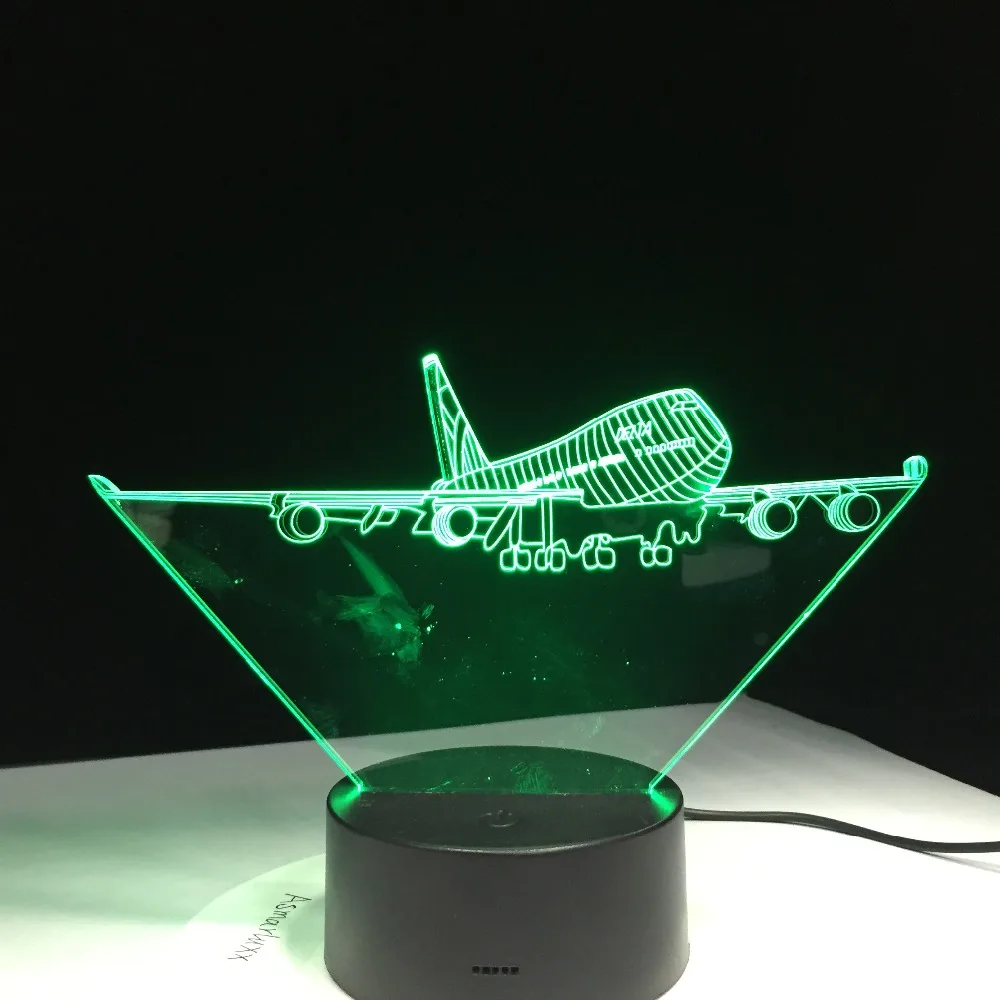 Flying Big Wings Plane A380 3D Lamp RGB Mood Lamp 7 Colors Light LED Night Light Birthday Holiday Decor Gift For Children Friend