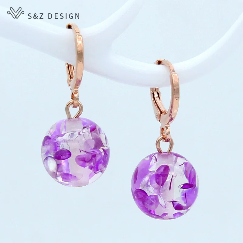 S&Z DESIGN New Simple Round Colorful Dangle Earrings 585 Rose Gold Color Lovely Fashion Eardrop For Women Girls Wedding Jewelry